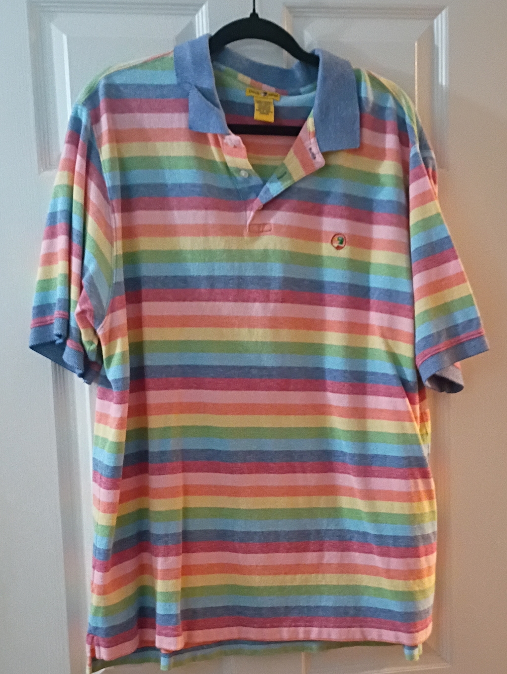 Duck Head Pastel Rainbow Striped Polo - Blue Collar